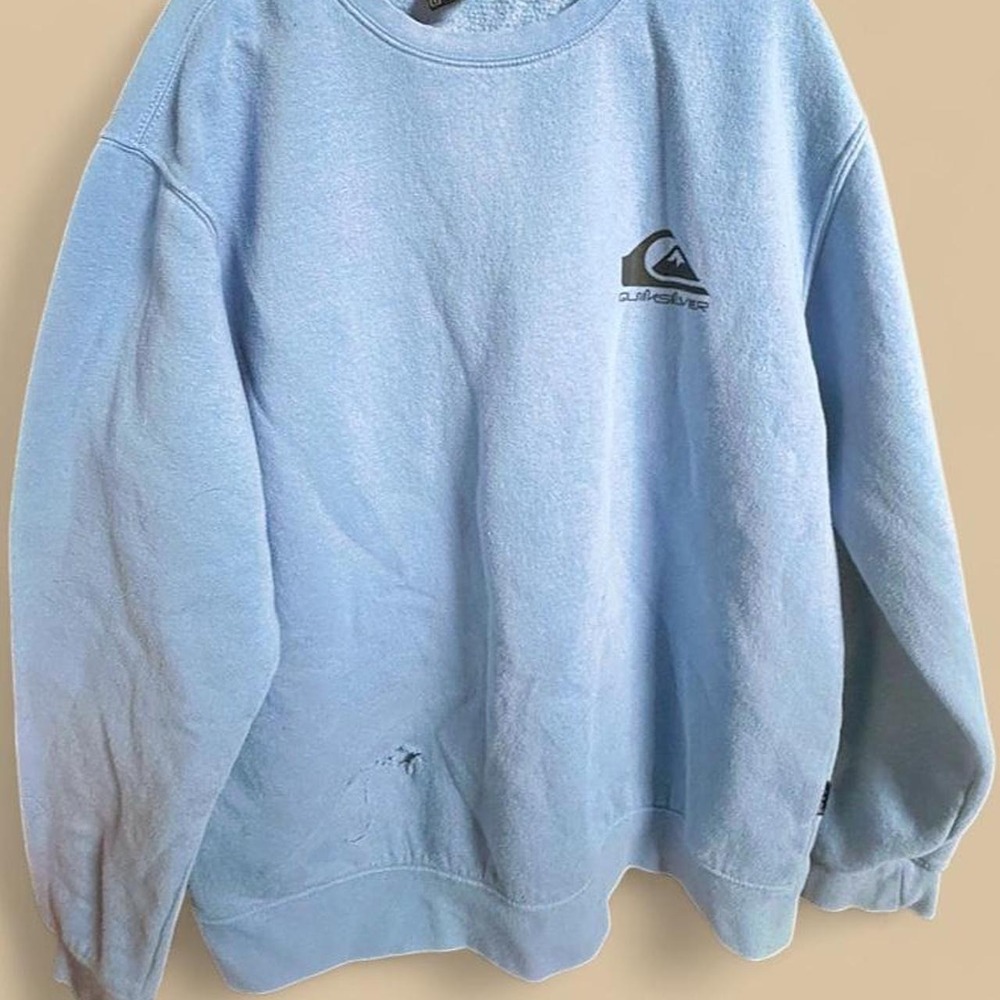 Quiksilver Y2K Skater Sweatshirt Mens Large Powder Blue Crewneck Distressed